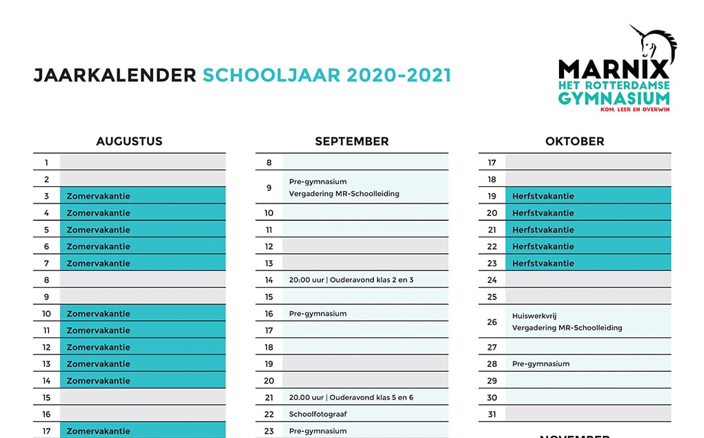 Planning schooljaar 2020-2021